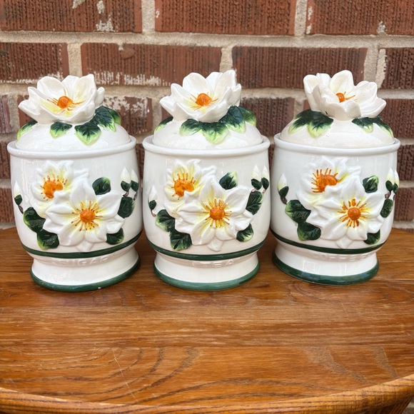 Other - Vintage Magnolia Flower Canisters Kitchen Set of 3 Cottagecore